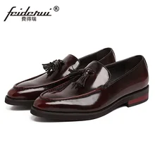Мужская повседневная обувь с круглым носком без застежки и кисточками мужские офисные лоферы из лакированной кожи роскошные дизайнерские брендовые удобные мужские туфли на плоской подошве KE70
