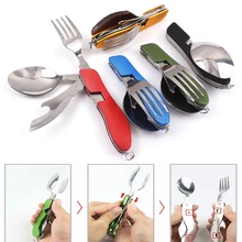 3 in 1 Folding Stainless Steel Spoon Fork Knife Tableware Camping Hiking Folding Picnic Portable Cutlery Set Knife for food Fork portable pocket stainless steel folding fork spoon knife dinner set random color