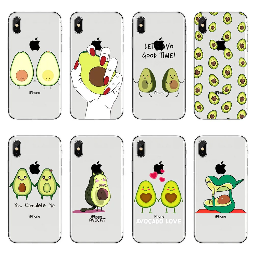 Cartoon lovely avocado soft TPU Phone Case For iPhone 5 5S SE 6 6S Plus 7 7 Plus 8 8 Plus X XS transparent Silicone Cover
