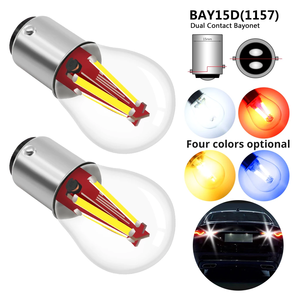 

2pcs 1157 BAY15D P21 5W LED Bulbs COB White Yellow Red Blue For Car Auto Reverse Backup Turn Signal Lights Tail Lights DC 12V