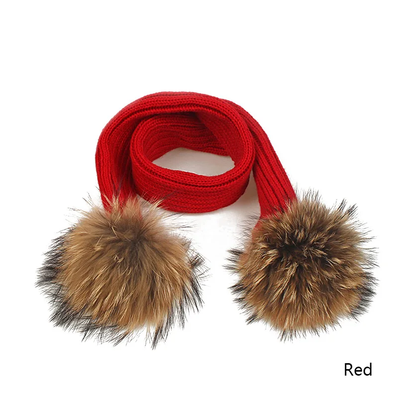 DMROLES, детский шарф и шапка, комплект, Роскошные зимние теплые вязаные крючком шапки и шарфы с натуральным мехом, Шапка-бини для детей, для мальчиков и девочек - Цвет: B Red
