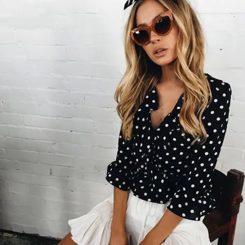 

Fashion Lady Loose Polka Dot shirt Blouse Casual Half Sleeve Tops Women Shirt