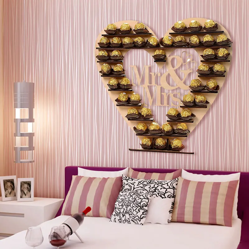 

Wooden Ferrero Rocher Mr & Mrs Showing Stand Display Stand Heart-Shaped Chocolate Holder Decorate Creative Beautiful Economic