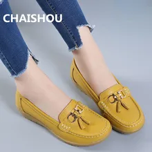 CHAISHOU/Новинка года; удобные женские туфли-лодочки на плоской подошве; кожаные туфли с кисточками; женские мокасины без застежки