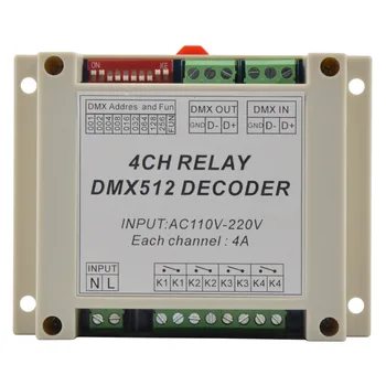 

4CH dmx512 relay Controller, 4CH RELAY OUTPUT , AC110-220V input ,Plastic housing, with guide rail