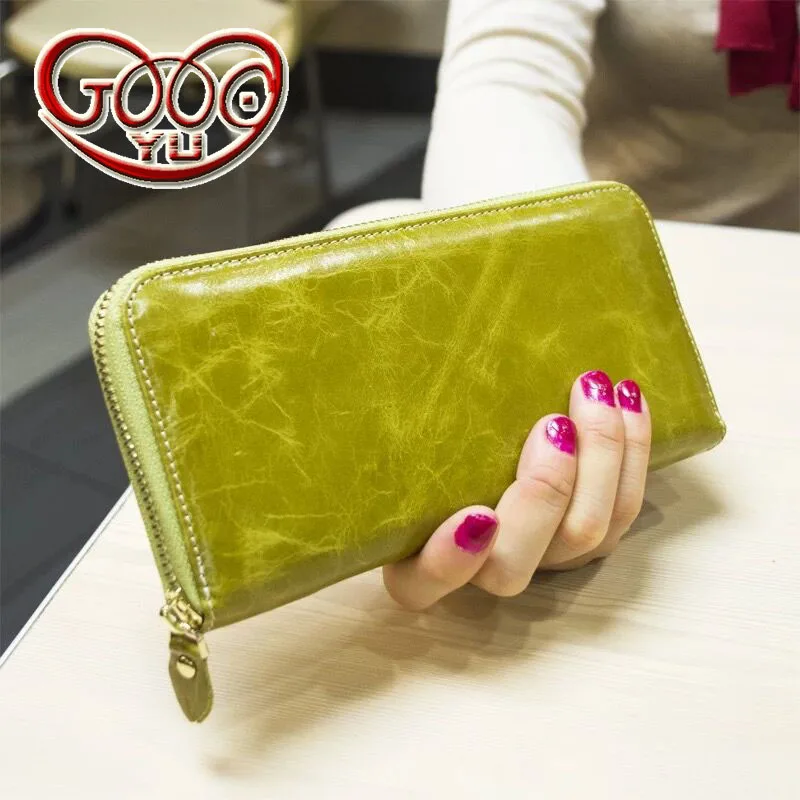 

Ms. cross-section leather purse first layer of wax leather clutch large-capacity long section fashion hot new wallet