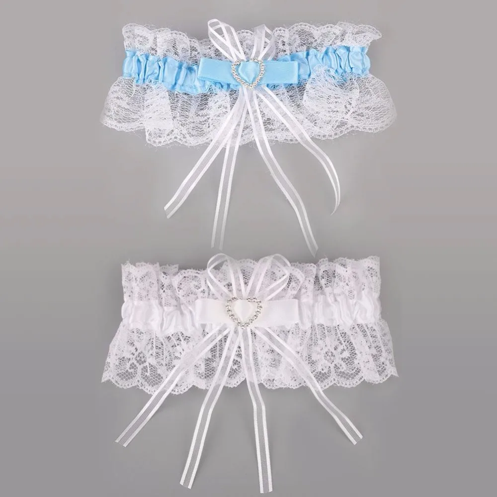 Women's Sexy Lace Bowknot Garter Woman Wedding Party Bridal Lingerie Lace Belt Female Heart-shaped Rhinestone Garters