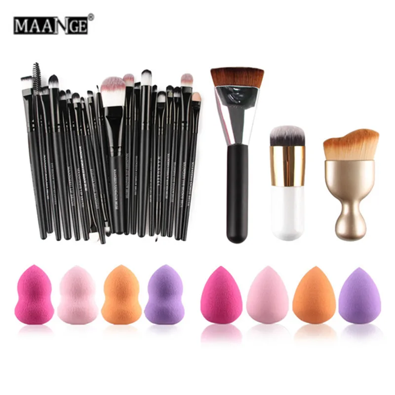 MAANGE 5152 20 Pcs Makeup Brushes Set 8 Pcs Makeup Sponges + S Shape