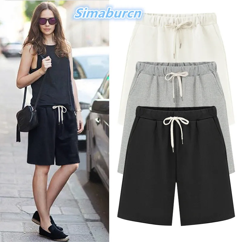 

Thin Summer Street Wear Fashion White Black Gray Women Shorts Elastic Waist Short Pants Ladies Loose Casual Short Femme Shorts