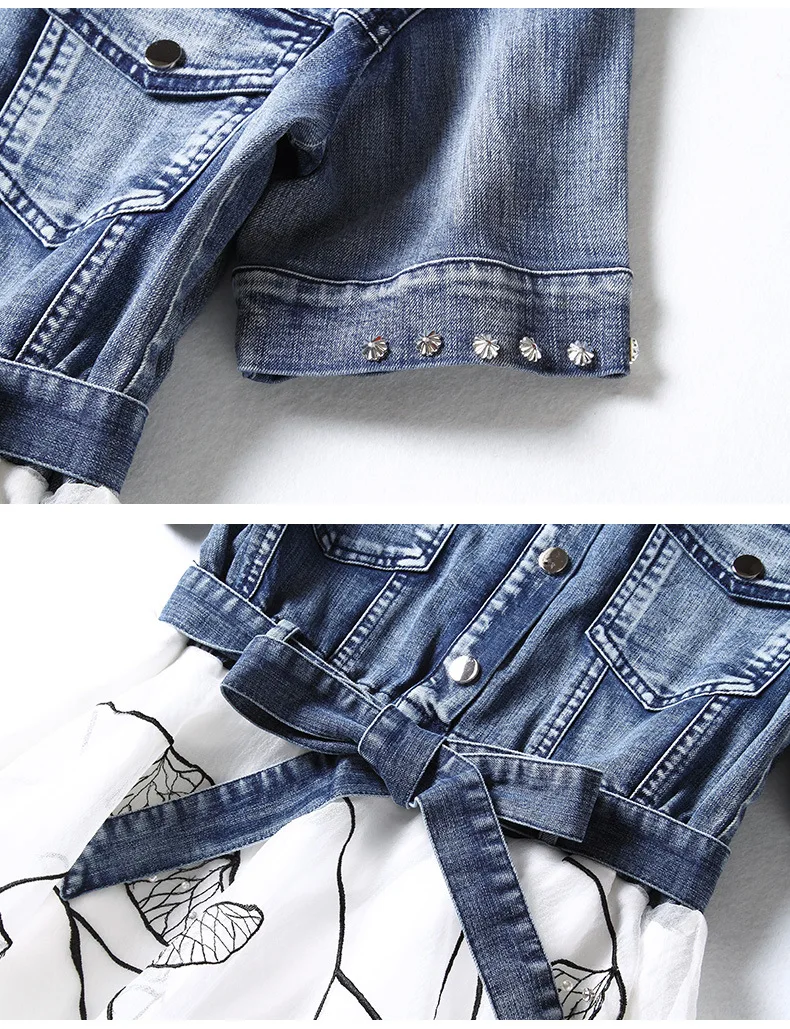 Ladies fashion 18 summer dress women elegant sweet slim O-neck half sleeve irregular Printing organza stitching denim dresses 11 Ladies fashion 18 summer dress women elegant sweet slim O-neck half sleeve irregular Printing organza stitching denim dresses 11