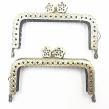 Bronze Tone Metal Frame Kiss Clasp Female Purse Women Handle Rectangle Flower Pattern Flower Head Luggage&Bag Accessories 8.5CM