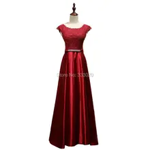 Real Sample Foto Günstige Lange Abendkleid Venedig Spitze Kappe Sleeve Satin Red Abendkleid Kleid robe de soiree abendkleider