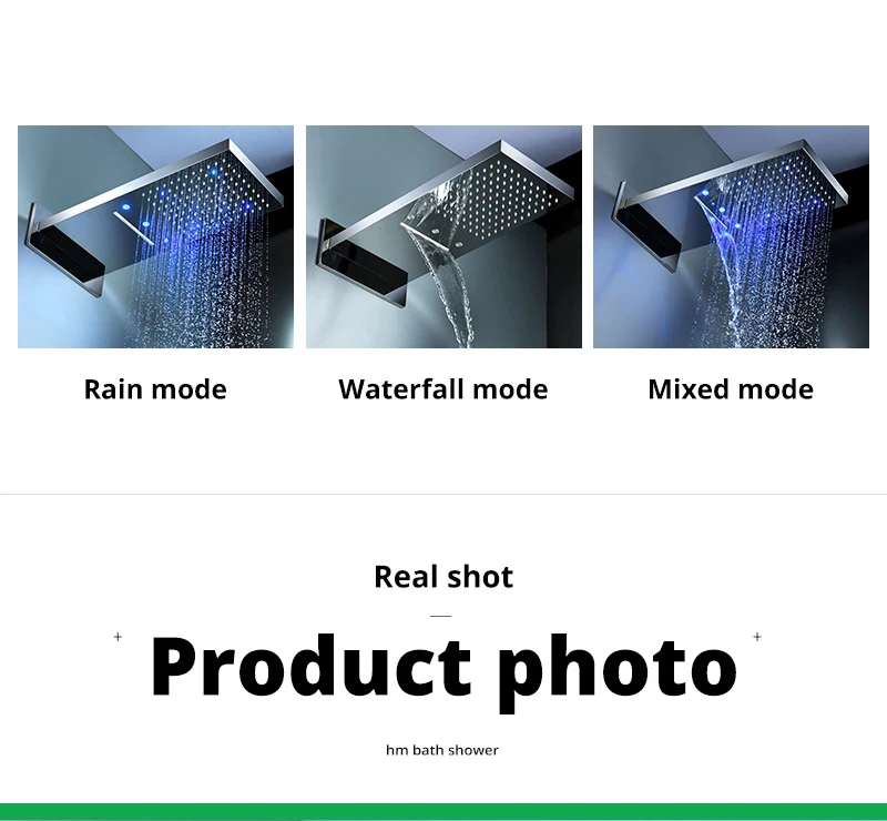 22 LED Shower System Rain And Waterfall Shower Head Water Saving Hand Shower Valve  Waterfall SPA Bath  Shower Faucets (8)