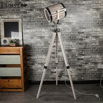 

American Industrial Retro LOFT Floor Lamp Bar Office Living Room Bedroom Bedside Lamp Tripod Wooden Home Decor Led Standing Lamp