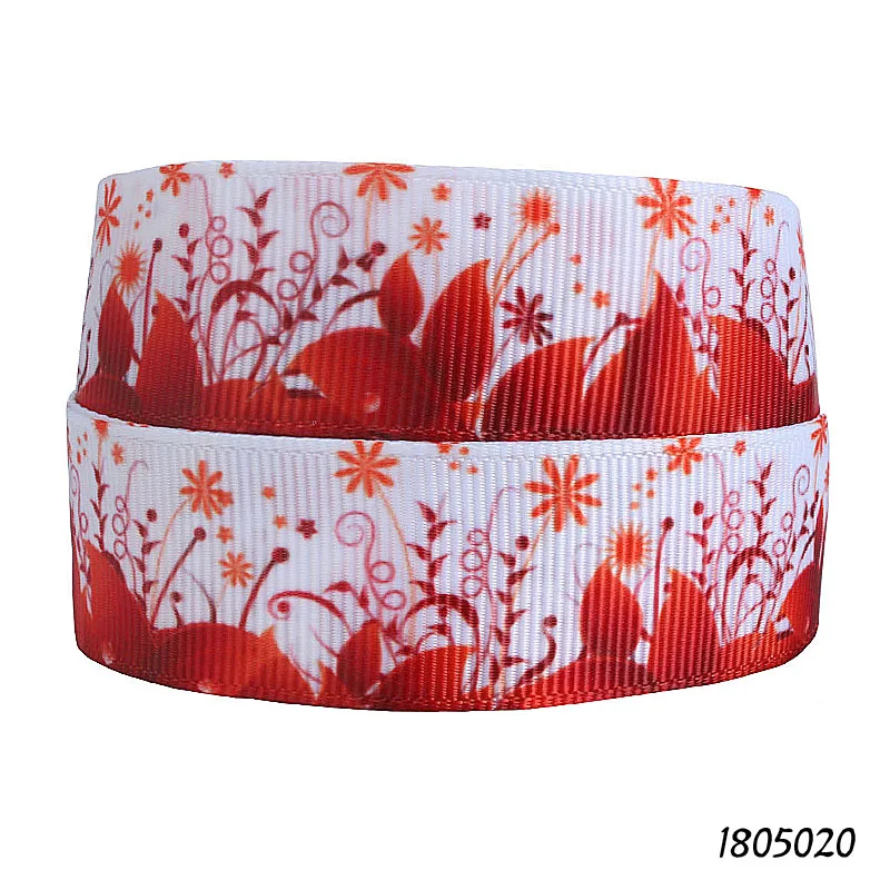 

FLRA Ribbon (50 yards/lot) High quality beautiful autumn leaf and tiny flower printed grosgrain ribbon for hair accessories