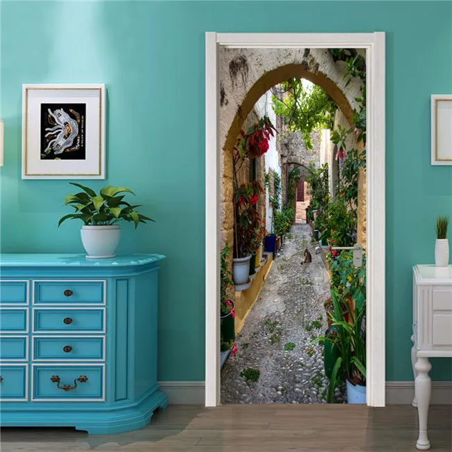 Забавная 3D каменная лестница, наклейка на дверь, для спальни, гостиной, ремонт двери, Фреска, новинка, кожура и наклейка, декоративная художественная наклейка на дверь - Цвет: MT057