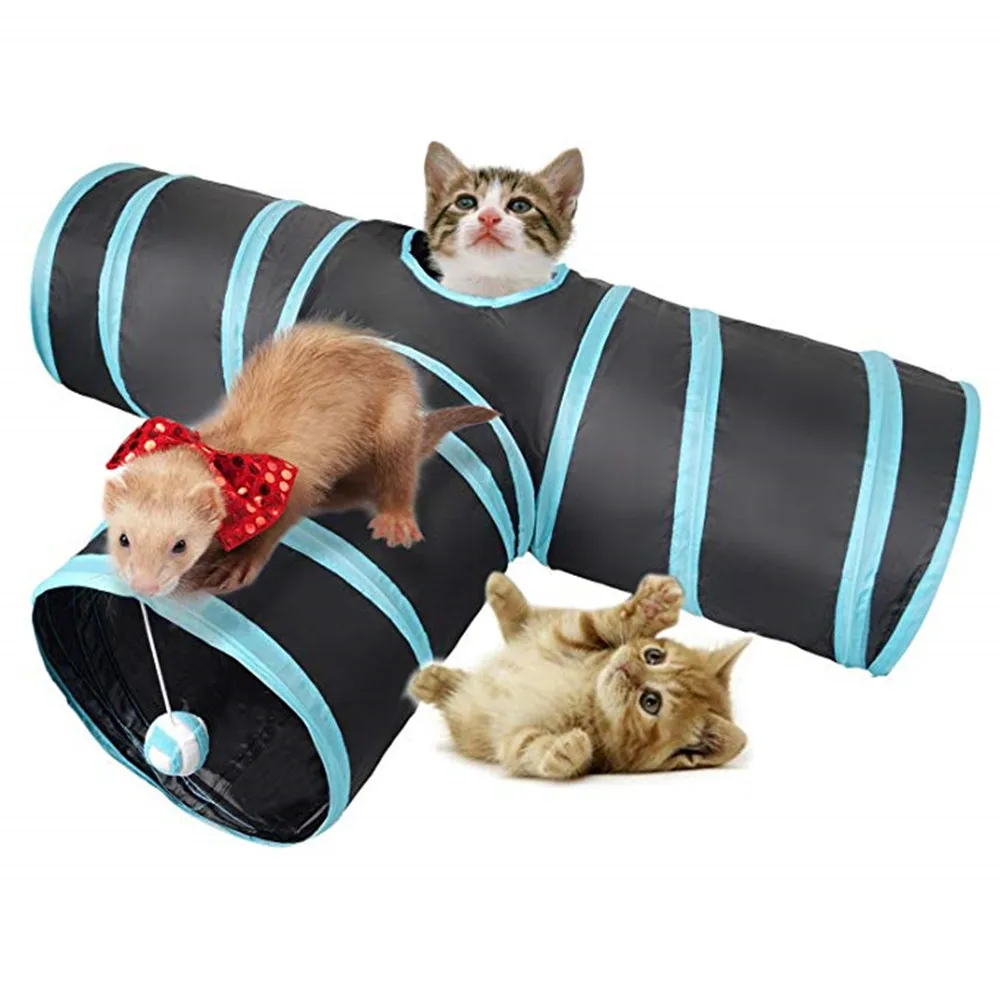 Cat Tunnel Toy Pet Tunnels and Tubes With Peep Hole Design Collapsible 3 way Dog Tunnel Toy with