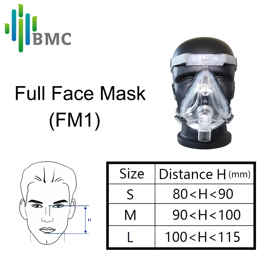 BMC FM1 Full Face Mask Медицинская рото-носовая маска силиконовогогели для терапии храпа с размером S/M/L и держатель перевозка