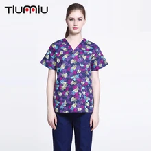 Цветочный принт Спецодежда для врача медсестры женский с коротким рукавом скраб набор медицинская форма больница стоматологическая клиника салон красоты Спецодежда Набор