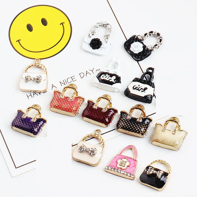 

5pcs/lot rhombus bag size pendant alloy enamel charm DIY accessories of necklace bracelet headdress handmade earring fitting