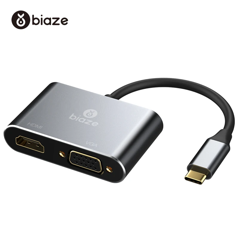 

Biaze Type-C to HDMI VGA Adapter usb C to HDMI 4K Thunderbolt 3 for Samsung Galaxy S9 S8 Huawei Mate 20 P20 Pro USB C HDMI metal