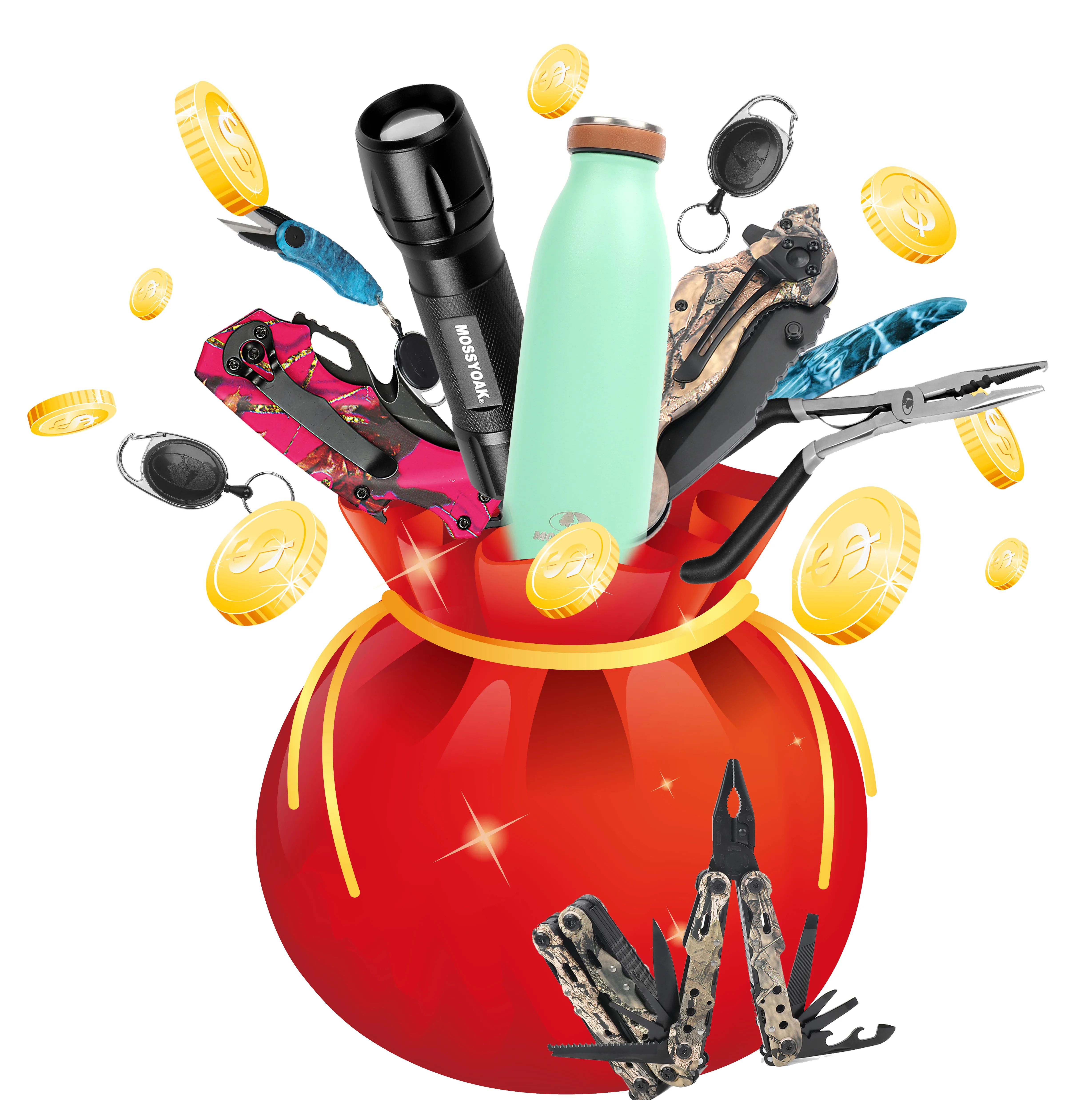 

MOSSY OAK outdoor multi tools lucky bag with top quality products Birthday Gift Christmas present