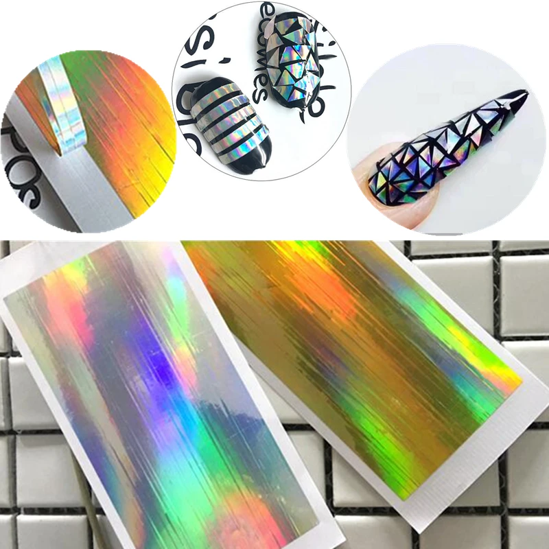 2 Sheet Nail Art Stickers Laser Silver Gold Stripe Line Tape Self Adhesive Striping DIY Foils