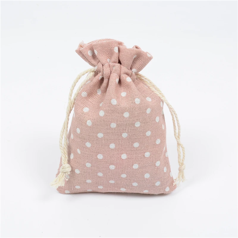 20pcs White Dot Cotton Burlap Drawstring Pouch Wedding Party Favor Pouches Candy Gift Bags 10*14cm 13*18cm Jewelry Packaging Jewelry Packaging