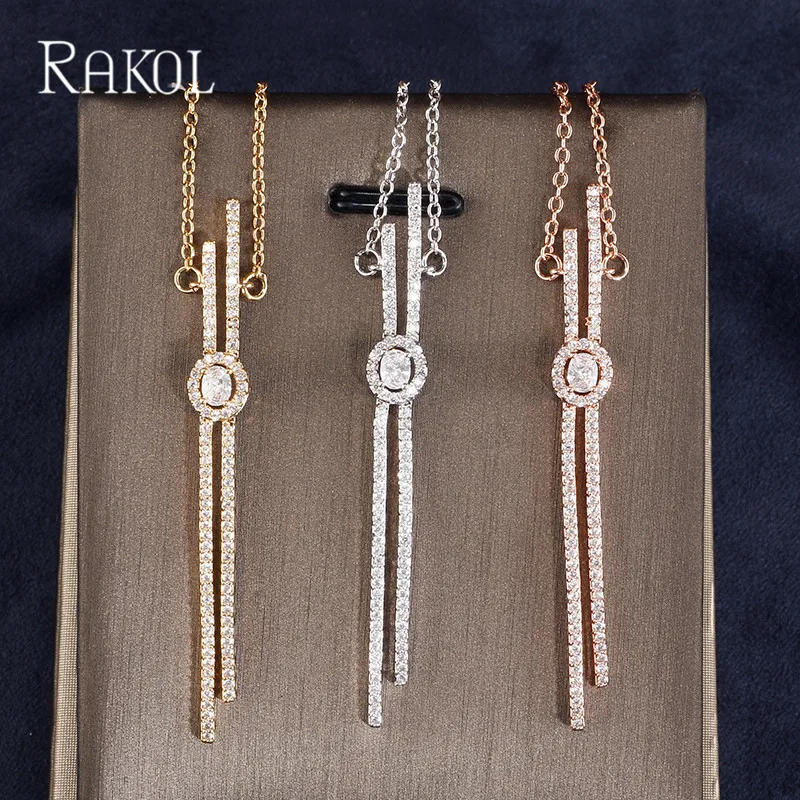 Винтажное ожерелье RAKOL с полностью проложенным цирконием, Мини Милая Длинная подвеска цвета розового золота, ожерелье и аксессуары для свадебного платья