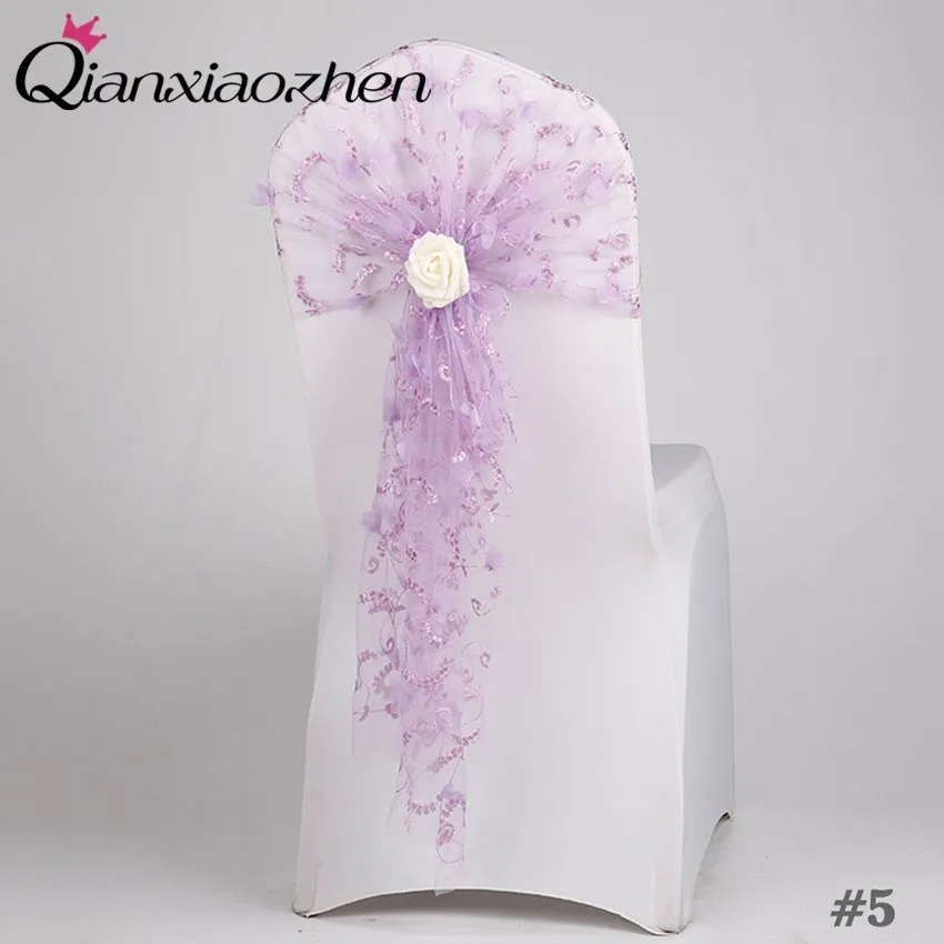 Qianxiaozhen 10 шт. сетчатые чехлы для стульев с поясом и бантом, тюлевые свадебные украшения, вечерние украшения для свадьбы - Color: 5