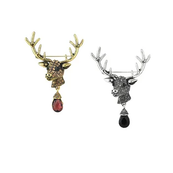 

Hot Unisex Animal Christmas Xmas Rhinestone Deer Antlers Head Crystal Drop Pin Brooches Styling Jewelry Lot 12 Pcs