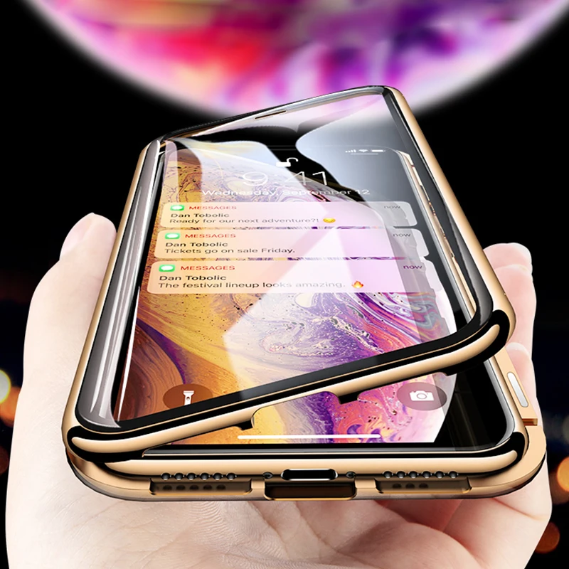 

Double sided glass Magnetic Adsorption Phone Case for iPhone XS MAX X XR Shockproof Case Metal Magnet Cover 360 Full Protection
