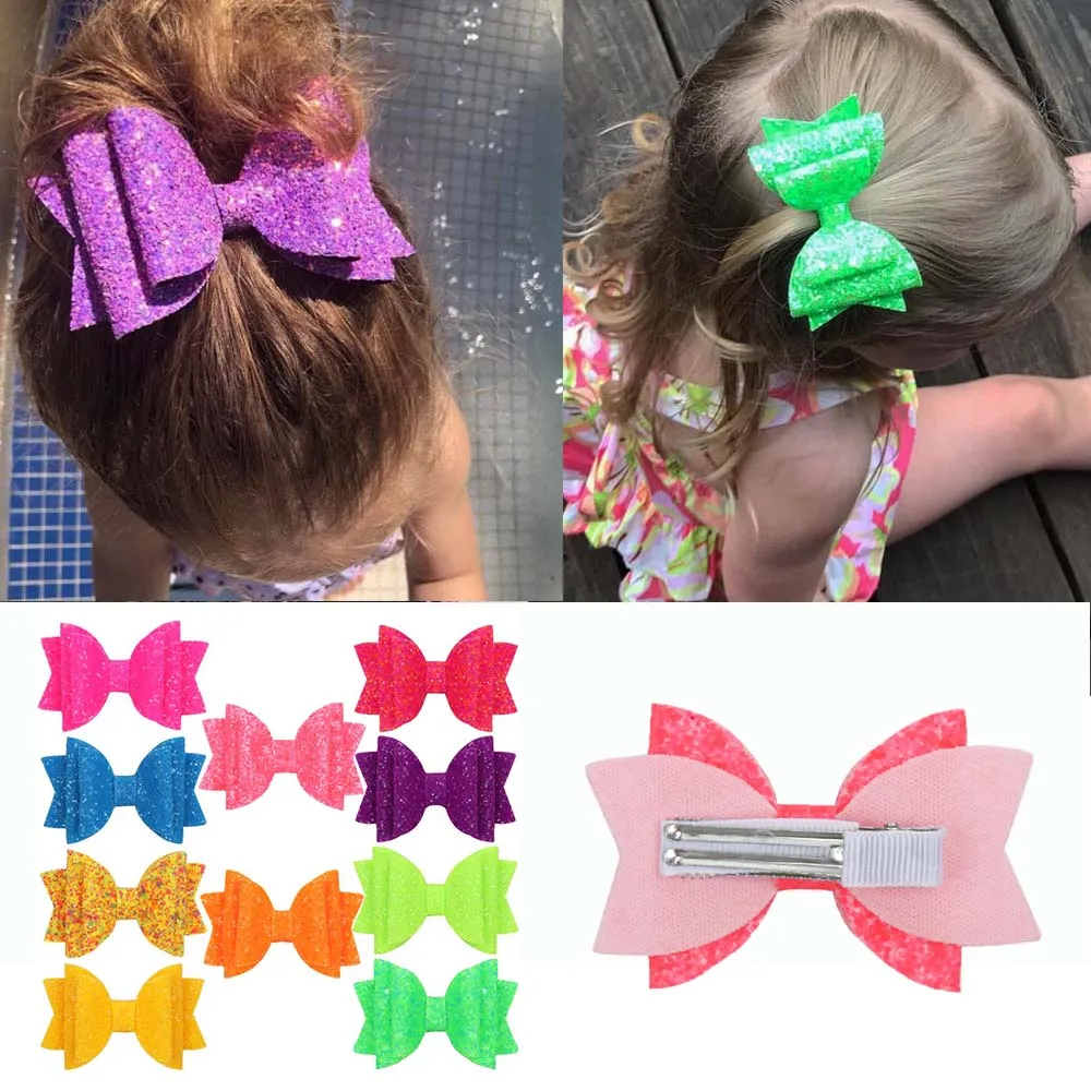 

3" Chunky Glitter Hair Bows for Girls Sparkly Cute Mini Hairpins Girls Barrettes Hair Clip Handmade Hair Accessories