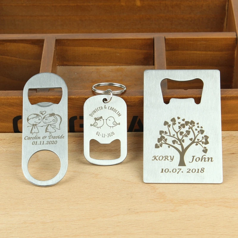 

10PCS Personalized Wedding Stainless steel Bottle Opener with organza bag engraved logo Beer Opener wedding gifts for guests