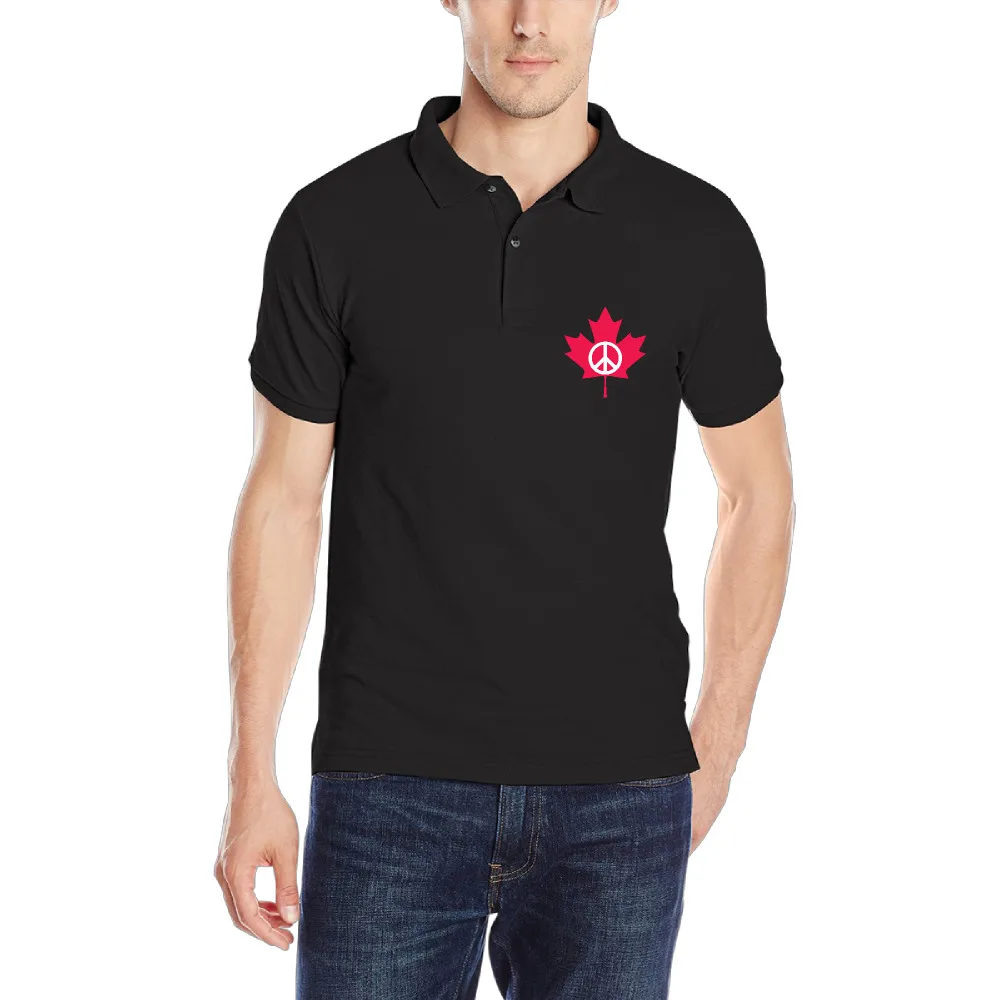 New Fashion Peace Symbol Flag of Canada Maple Leaf Man Polo Shirt Golfs