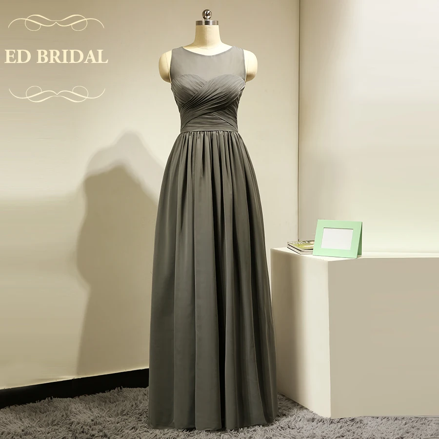 Custom Made Dark Grey Long Bridesmaid Dresses with Keyhole Back Special