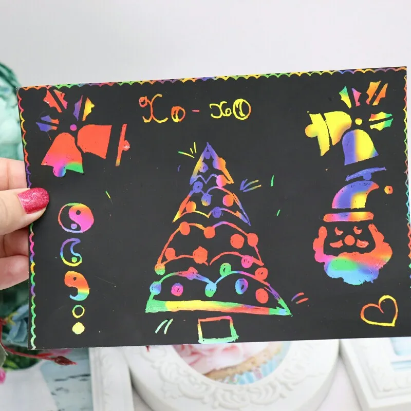 Papel com Graffiti Folhas Faça Você Mesmo Scratch Card Crianças Conjuntos Criativos 32k 16k a4 Arco-íris Riscando Arte Pintura Estêncil Desenho Brinquedo 50 3 criativos 32k 16k a4 arco-íris riscando arte