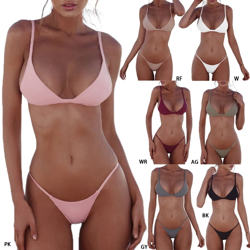 

VSRRWL 2019 New Sexy Push Up Unpadded Brazilian Bikini Set Women 4 Colors Vintage Swimwear Swimsuit Beach Suit Bathing Suits