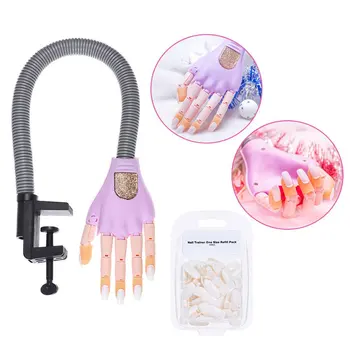 

Practice Adjustable Silicone Hand + Nail Tips Hold Position Model Hand Nail Art Training Display DIY Manicure Tool For training