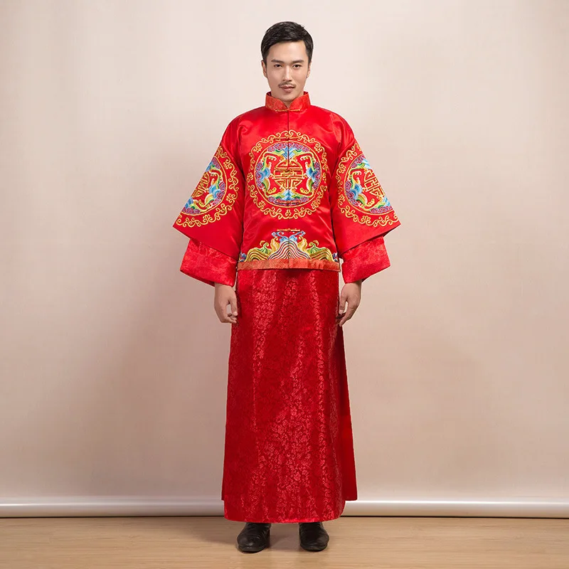 Traditional Chinese Clothing Male / Red Tunic Traditional Stand Collar ...