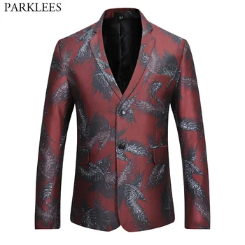 

Mens Stylish Eagle Print Suit Blazer 2018 Fashion Slim Fit Single Breasted Two Button Blazers Suit Jackets Men Stage Costumes
