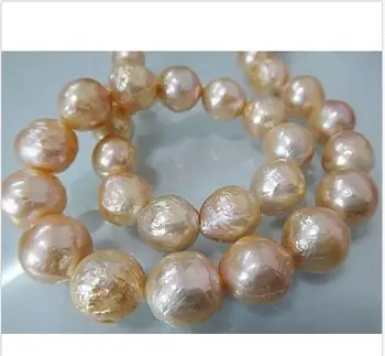 

GORGEOUS 13-14MM SOUTH SEA BAROQUE GOLD PINK PEARL NECKLACE 18"14k