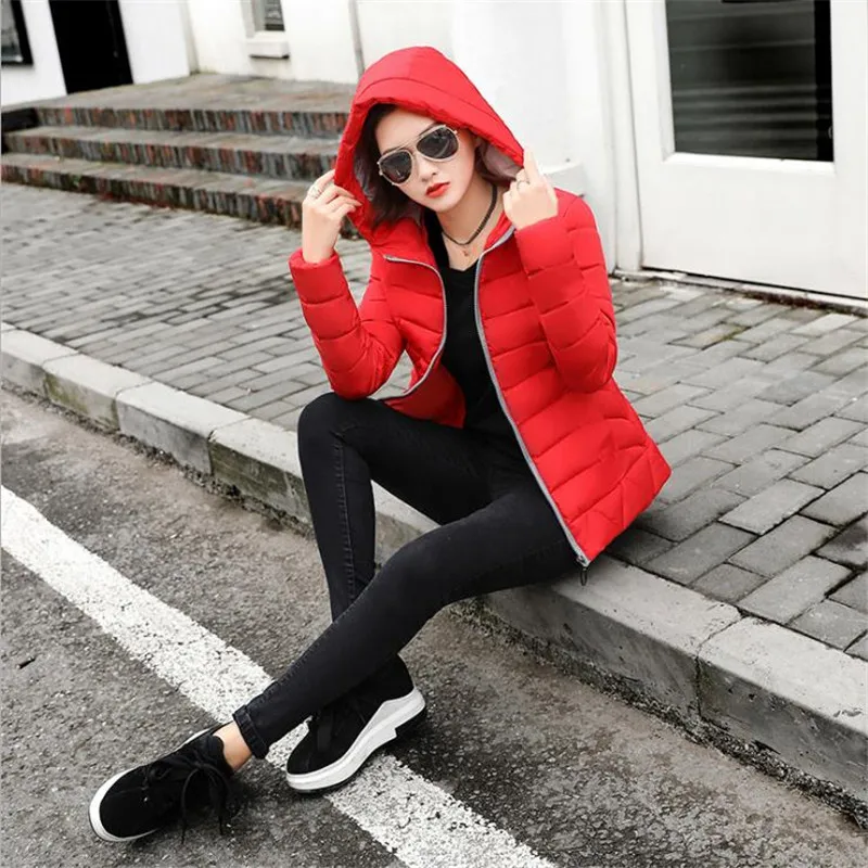 2018 Winter Jacket Women Plus Size Women Parka Thick Outerwear Solid Hooded Coat Short Female Slim Cotton Padded Basic Tops D212