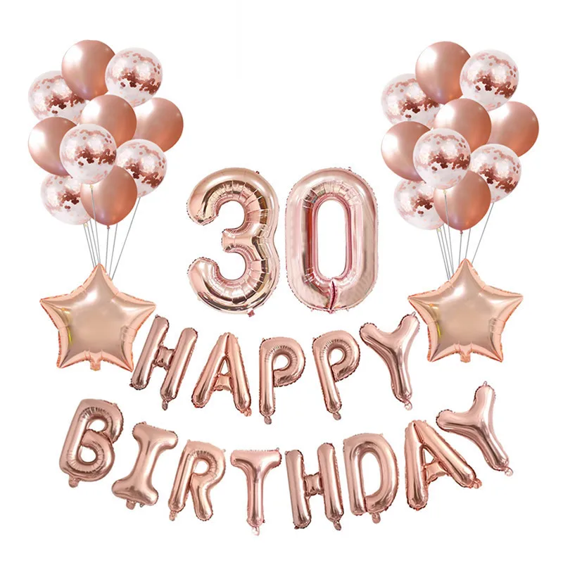 

Rose Gold Party Sets Happy Birthday Letter Balloons Giant Number balloons Wedding Backdrop Disposable Tableware Sets Baby shower
