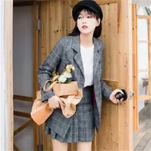 Женский клетчатый костюм клетчатый маленький костюм женский осенний темперамент британская плиссированная юбка с высокой талией костюм из двух предметов для женщин