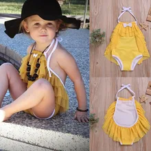 Детские купальники для девочек детские купальники для детей для маленьких девочек несимметричные бретели Бикини Раффлед Пляж Купальник Одежда для купания 24