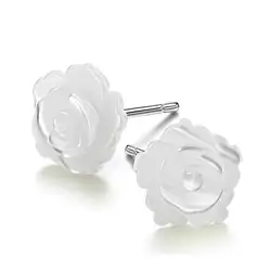 Прямая доставка перламутр в виде ракушки бежевый цветок розы 925 пробы 100% серебряные серьги гвоздики для женщин Мода