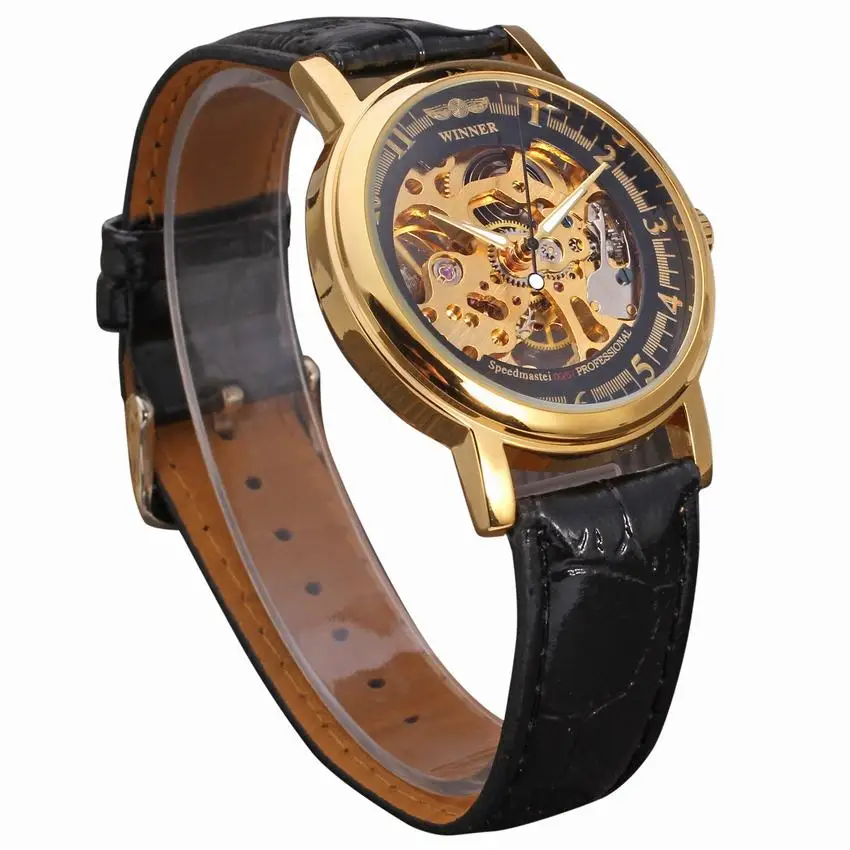 Победитель прозрачный стимпанк Montre Homme золото ретро Повседневное женские часы лучший бренд роскошные кожаные Скелет механические часы
