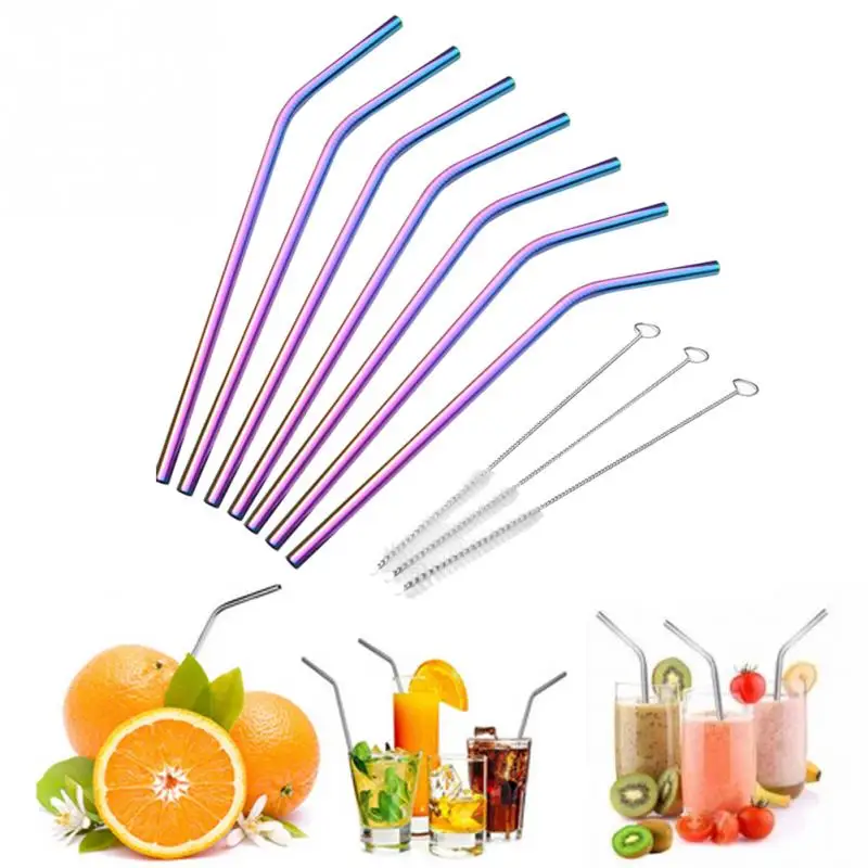 

11 Pcs/Set Reusable stainless steel Drinking Straw 8 Curved Straw+3 Straw Brush Suit for milky tea cocktail mug cup accessories
