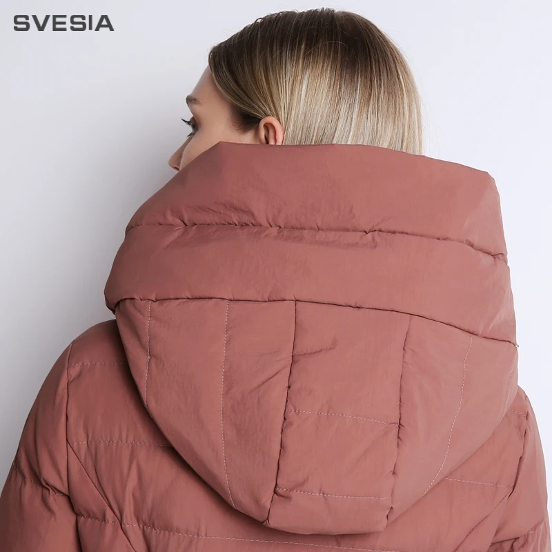 SVESIA 2018 Cotton Padded Jacket Parkas Women Standard Collar Warm Coats Female Office Lady Knee Length Winter Fashion New Park